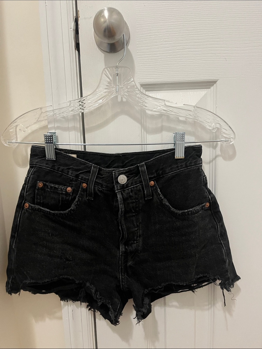 Levi's Black Frayed High-Waist Denim Shorts